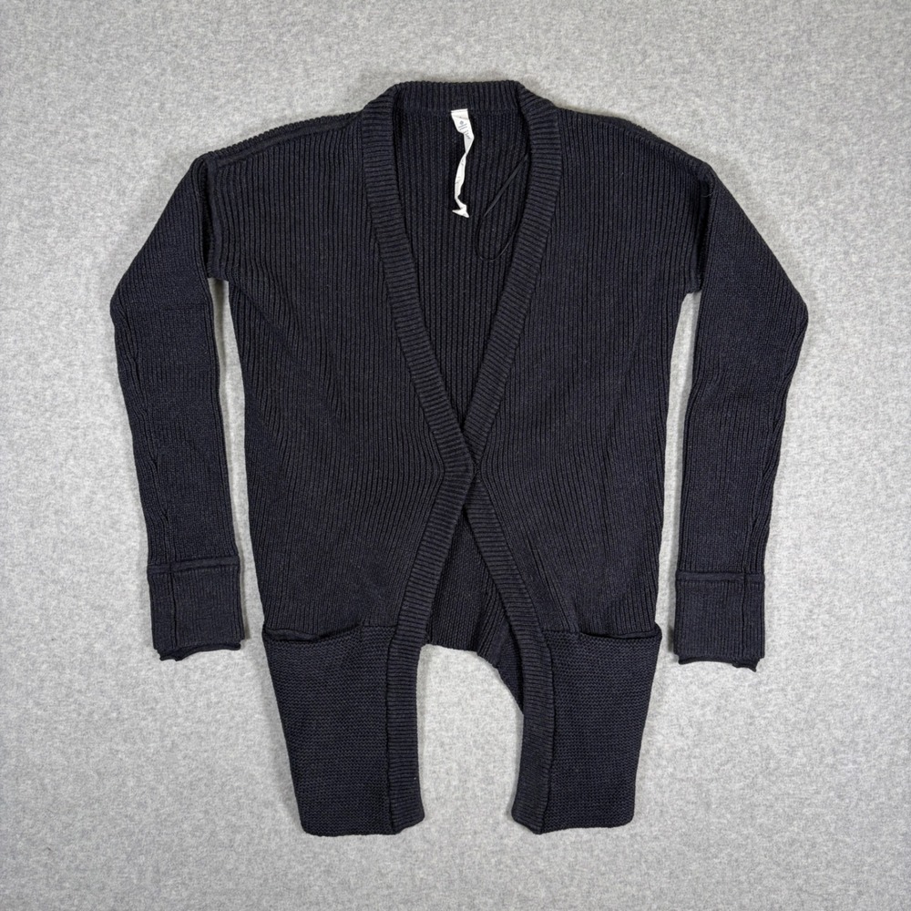 Lululemon Cardigan Sweater Women 4 Blue Ribbed Knit Open Front Cotton Pocket